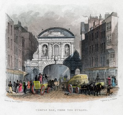 Temple Bar, fra Strand, London, 1829. af W. Wallis