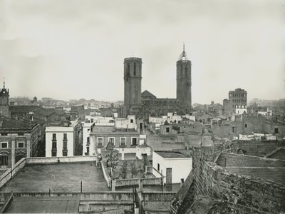 En del af den gamle by med katedralen, Barcelona, Spanien, 1895. IKKE af W and S Ltd