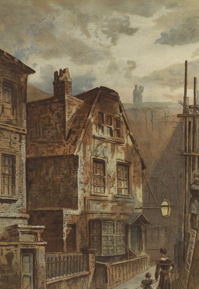 Gammelt hus bag Ludgate (chromolitho) af Waldo Sargeant