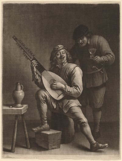 Lutespilleren og drikkeren af Wallerant Vaillant after David Teniers the Younger