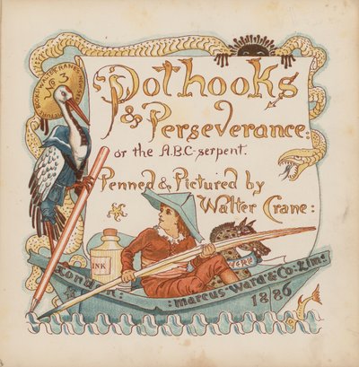 Illustration til Pothooks and Perseverance af Walter Crane (farvelitografi) af Walter (after) Crane