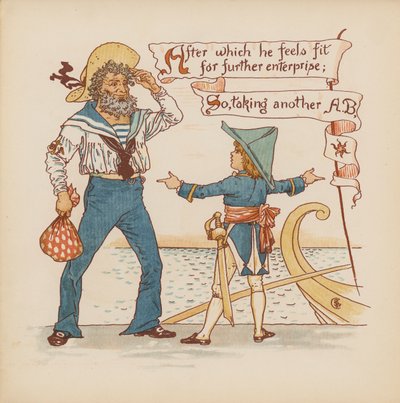 Illustration til Pothooks and Perseverance af Walter Crane (farvelitografi) af Walter (after) Crane