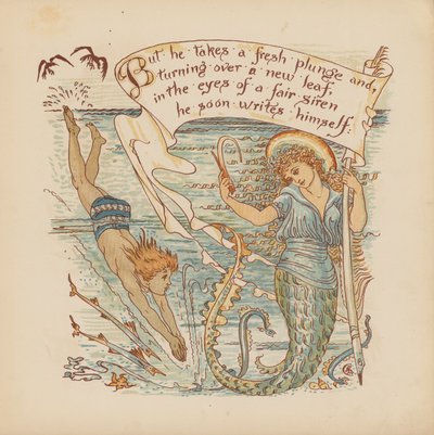 Illustration til Pothooks and Perseverance af Walter Crane (farvelitografi) af Walter (after) Crane