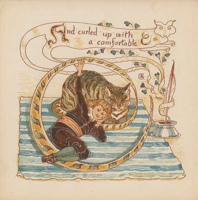Illustration til Pothooks and Perseverance af Walter Crane (farvelitografi) af Walter (after) Crane