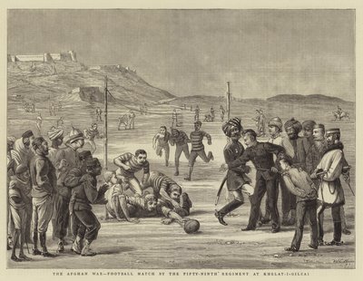 Den afghanske krig, fodboldkamp af det nioghalvtredsindstyvende regiment i Khelat-i-Gilzai af Walter Charles Horsley