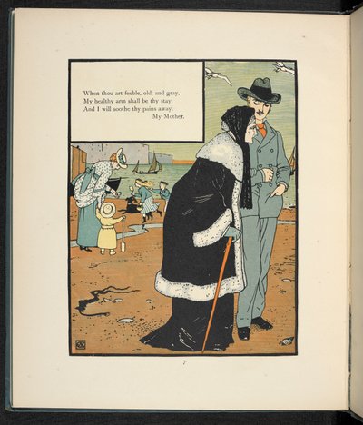 En mand med sin mor på en strand. af Walter Crane