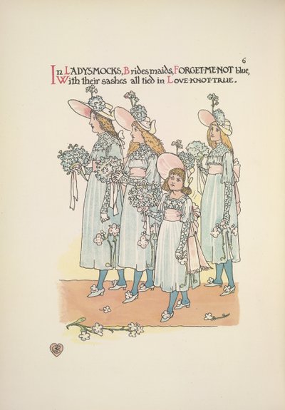 Brudepiger i forglem-mig ikke blå damesko af Walter Crane