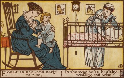 Tidligt i seng og tidligt at stå op (farve litho) af Walter Crane