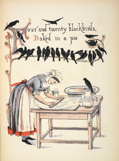 Fire og tyve solsorte bagt i en tærte. af Walter Crane