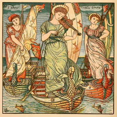 Jeg så tre skibe, fra Walter Cranes maleribog, pub. 1889 farvelitografi, 1889. af Walter Crane