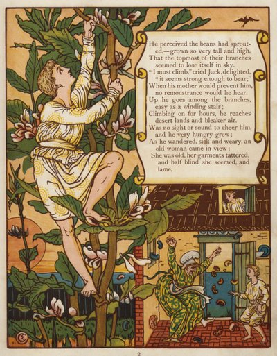 Jack og bønnestilken (farve litho) af Walter Crane