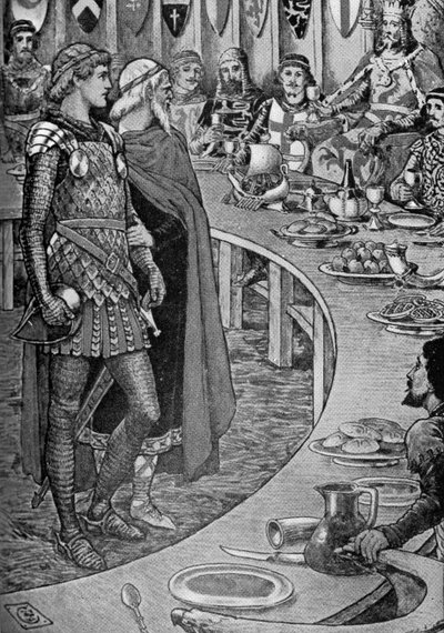 Kong Arthur - En gammel mand præsenterer Sir Galahad. af Walter Crane