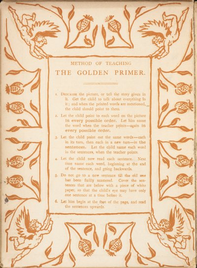 Metode til undervisning i den gyldne primer. Blomsterkant, med keruber. af Walter Crane