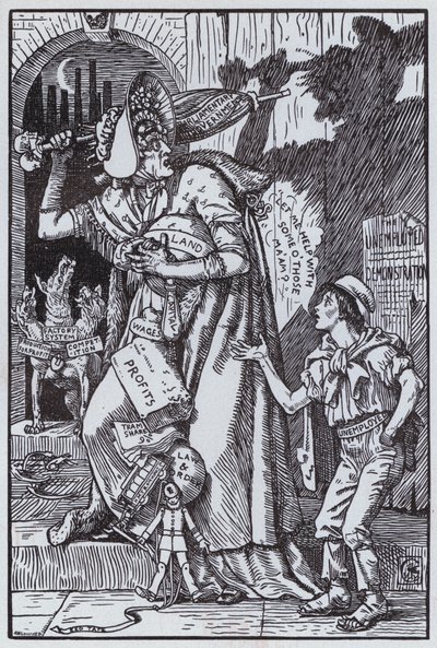 Fru Grundy skræmt af sin egen skygge (litografi) af Walter Crane