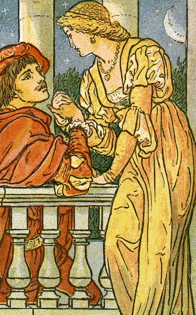 Now, Oh, Now, I Needs Must Part, sangillustration fra Pan-Pipes, A Book of Old Songs, Newly Arranged and with Accompaniments by Theo. Marzials, udgivet i London af George Routledge & Sons, 1884 ( af Walter Crane
