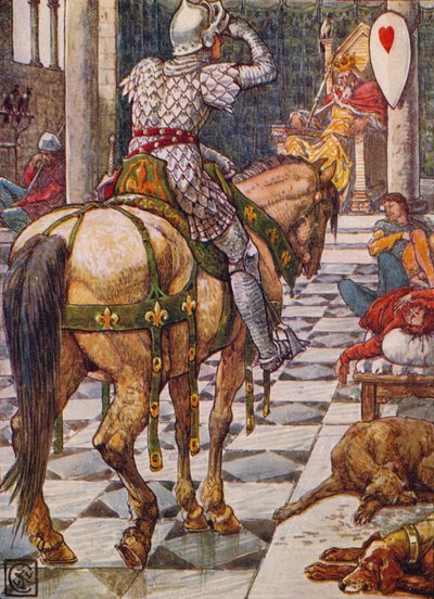 Percival opnår det bankende hjertes skjold, 1911. af Walter Crane