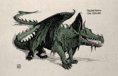 Repræsentation af den mytologiske drage Ashchemon Tegning af Walter Crane fra 1899. af Walter Crane