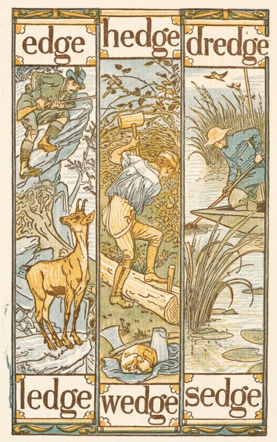 Rimende ord, der ender på bogstavet E. Den gyldne grundbog. af Walter Crane