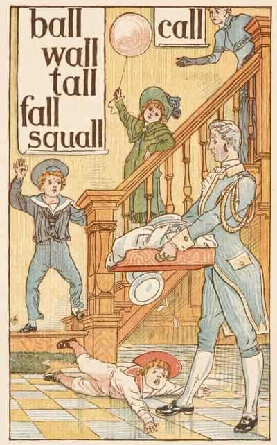 Rimende ord, der ender på bogstavet L. Børn og en butler. Den gyldne primer. af Walter Crane