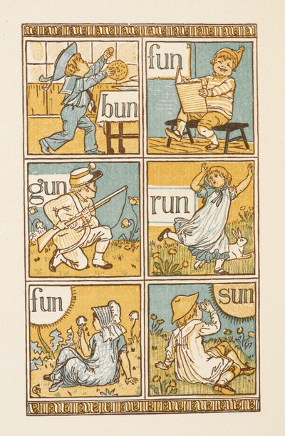 Rimende ord, der ender på bogstavet N. Den gyldne grundbog. af Walter Crane