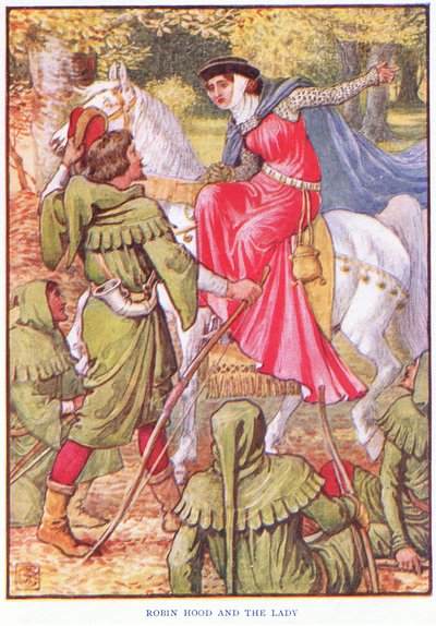 Robin Hood og damen, ca.1920 af Walter Crane