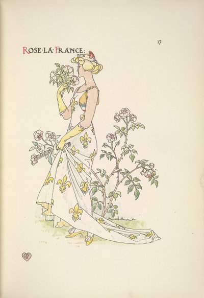 Rose La France. En ung kvinde, der lugter en buket blomster af Walter Crane