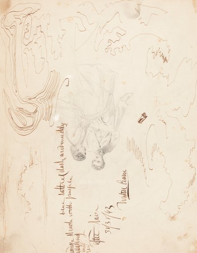 Skitse af et par siddende med skystudier [verso] af Walter Crane