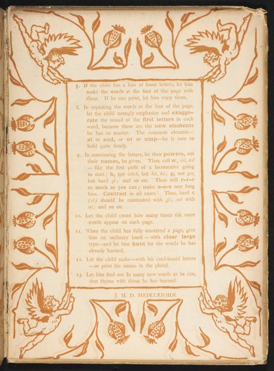 Tekst med en blomsterbestilling. Den gyldne primer. af Walter Crane