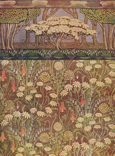 "The Meadow" tapet, med "The May Tree" frise, ca. 1905 (tryk) af Walter Crane