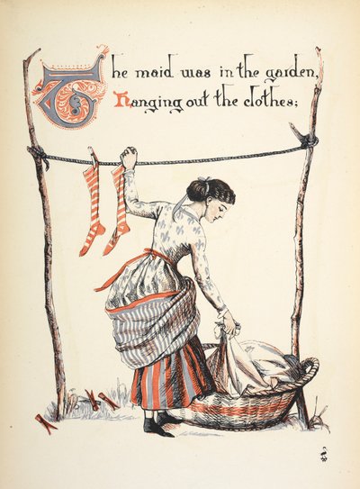 Pigen var i haven hængende tøjet ud. af Walter Crane
