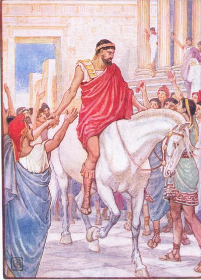 Mængden hilste ham med høje akklamationer, illustration fra The Story of Greece, 1930