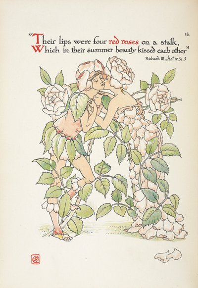 To skikkelser, der kysser klædt som roser af Walter Crane