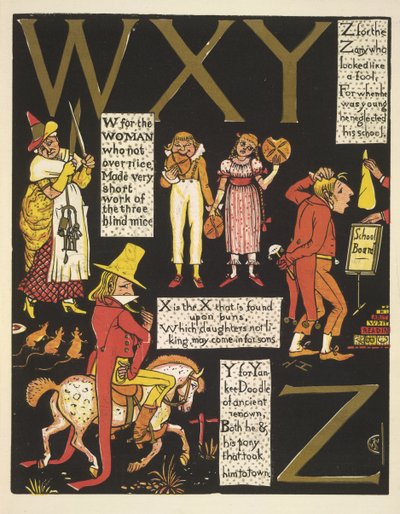 WXYZ- W for kvinden, der ikke var over nice; X er det X, der findes på boller; Y for yankee doodle; og Z for den tosse, der lignede et fjols af Walter Crane