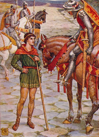 Young Percival Questions Sir Owen, 1911. af Walter Crane