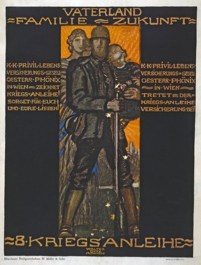 Fædreland, familie, fremtid? pub. 1918 (farvelitografi) af Walter Ditz
