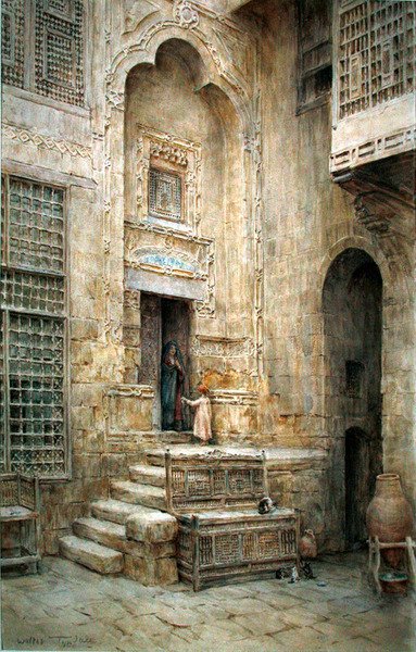A Courtyard in Cairo (akvarel på papir) af Walter Frederick Roofe Tyndale