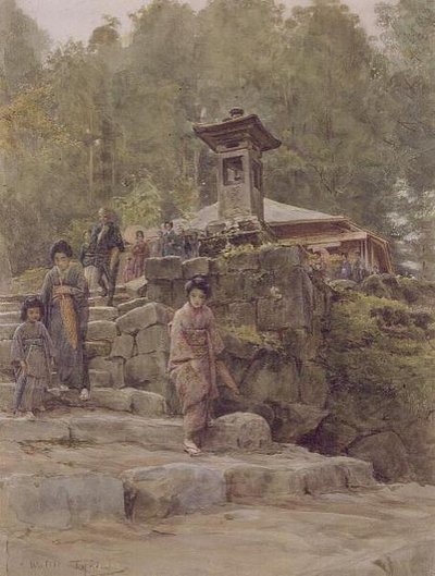 "Approach to a country shrine", illustration til "Japan and the Japanese", udgivet af Methuen. af Walter Frederick Roofe Tyndale