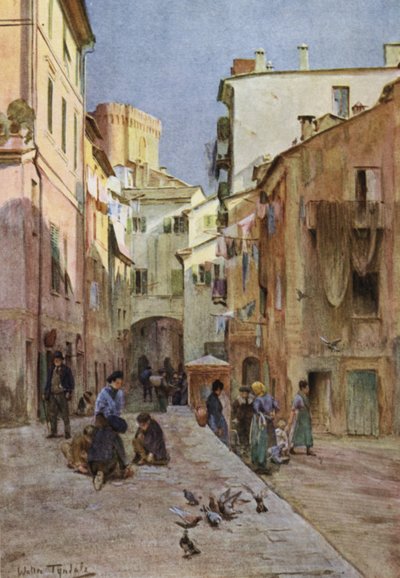 La Piazza, Sestri Levante (farve litho) af Walter Frederick Roofe Tyndale