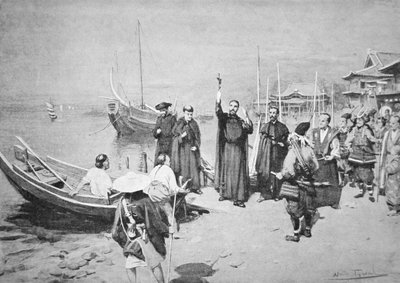 St. Francis Xaviers landing ved Kagoshima (litho) af Walter Frederick Roofe Tyndale