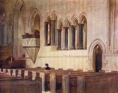 The New Forest: Beaulieu Church, tidligere refektorium i Beaulieu Abbey (farve litho) af Walter Frederick Roofe Tyndale