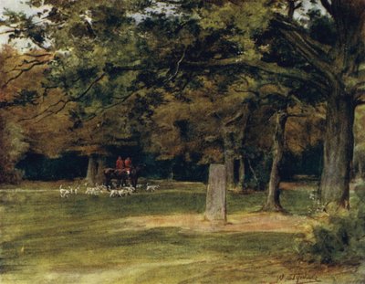 The New Forest: The Rufus Stone (farve litho) af Walter Frederick Roofe Tyndale