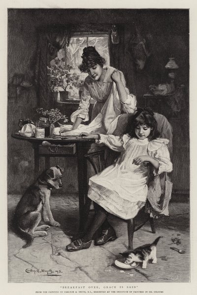 Breakfast Over, Grace is Said (gravering) af Walter Granville Smith