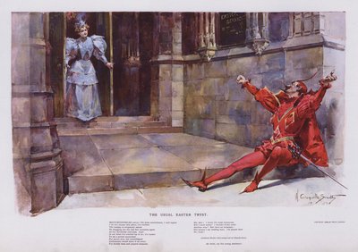 The Usual Easter Tryst: Mephistopheles venter på, at en pige forlader en kirke (farve litho) af Walter Granville Smith
