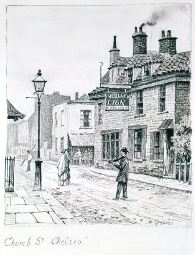 Church Street, Chelsea (blæk på papir) af Walter Greaves