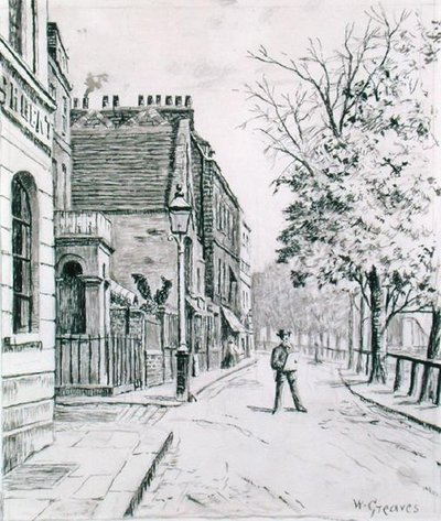 Eight Bells and Cheyne Walk, Chelsea (blæk på papir) af Walter Greaves