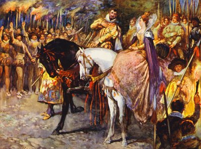 Illustration til Kenilworth af Sir Walter Scott (farvelitografi) af Walter Grieve