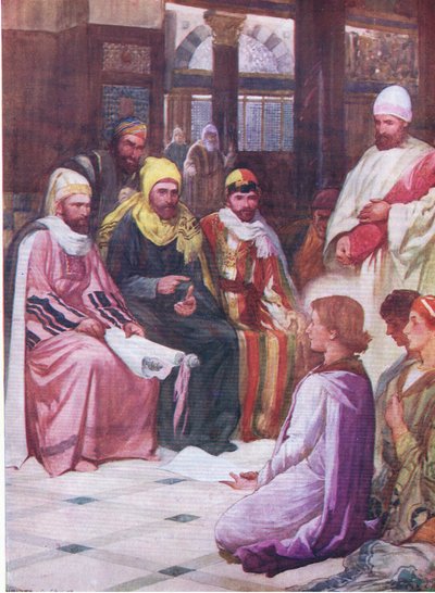 Drengen Jesus i templet, fra Bibelens billedbog udgivet af Thomas Nelson, ca. 1950 af Walter Grieve