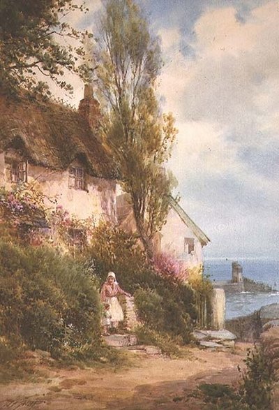 Sommerhus ved havet (akvarel) af Walter Henry Sweet