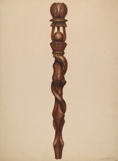 Scepter skovhugger udskæring, ca. 1938. af Walter Hochstrasser