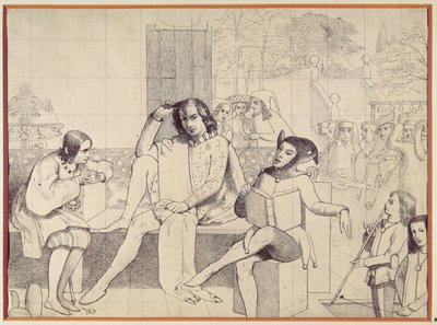 Twelfth Night, ca. 1850 (pen tegning) af Walter Howell Deverell